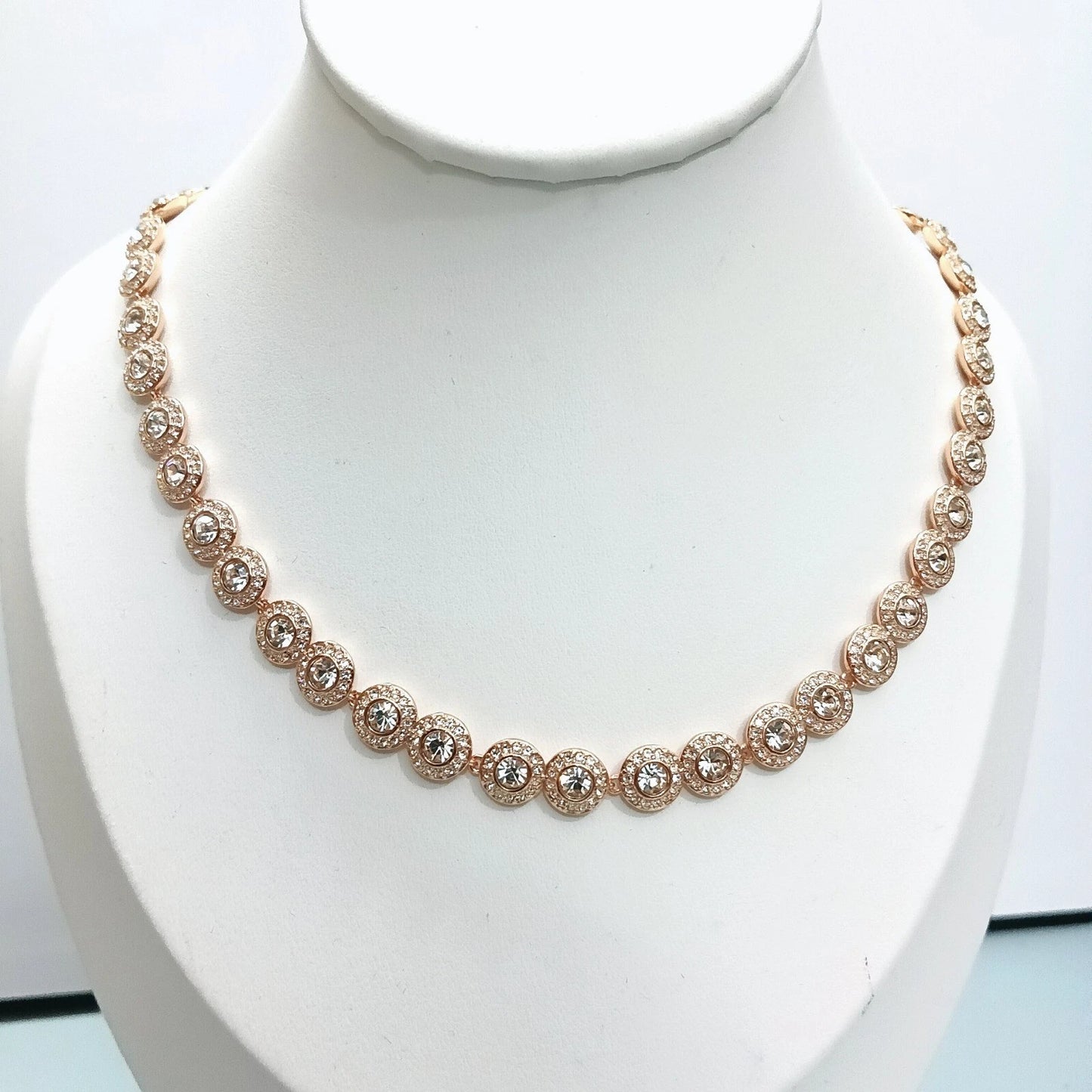 Una Angelic Tennis necklace Round cut, Medium, White, Rose tone plate
