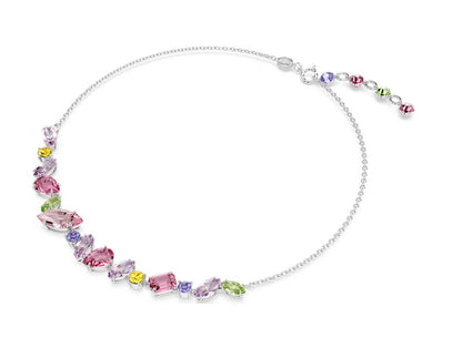 Gema necklace Mixed cuts, Multicolored, Rhodium plated