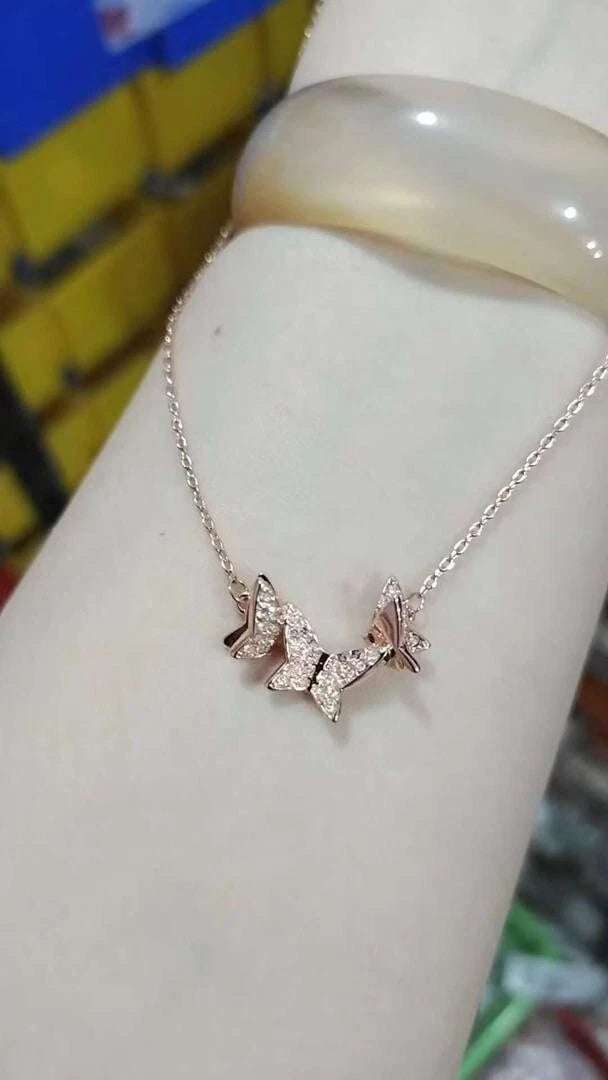 Lilia necklace Butterfly White Rose tone plated